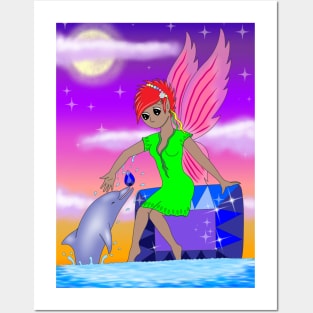 Sapphire fairy and dolphin friend Posters and Art